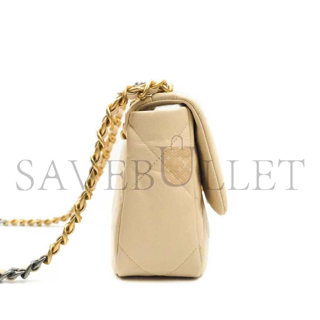 Ch*el 19 small beige goatskin mixed hardware as1160 (26*16*9cm)
